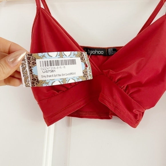 Boohoo Slinky Bralette and Split Maxi Skirt Set Brick - US 4 - Picture 5 of 5